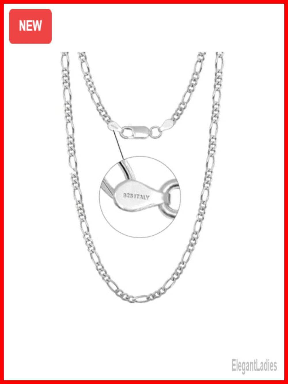 Sterling Silver Figaro Link Chain Necklace 3.5MM 24 Inch Lobster Clasp
